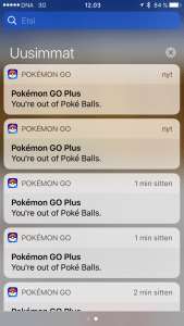 Pokémon GO Plus notifications on iPhone 6 Plus screen.